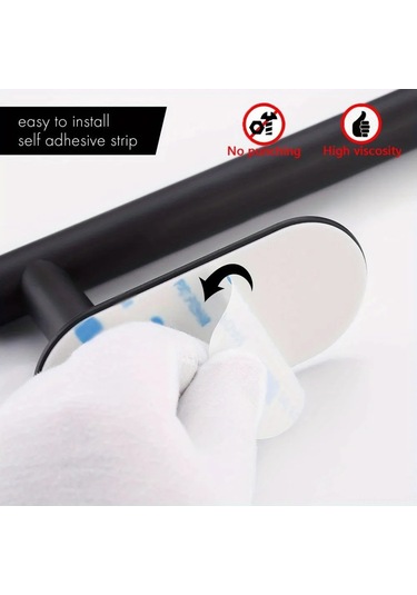 Kosona Stainless Steel Self-adhesive Saçak Havluluk, 40 Cm, Tabanlı, Kolay Kurulum, Evinizde Düzen-siyah Siyah