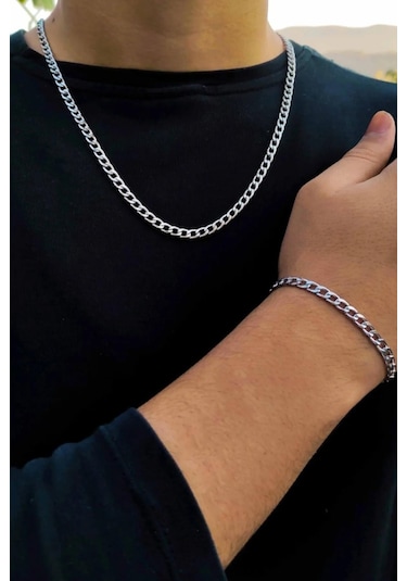 Gurmet Erkek Çelik Zincir Kolye Bileklik Seçenekli 4Mm Eck06T Beyaz