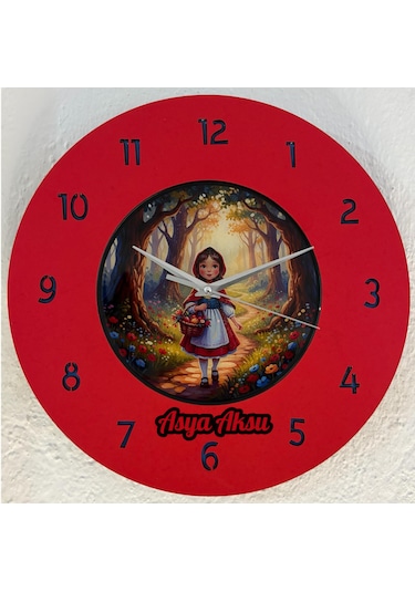 Kişiye Özel İsimli Çocuk Odası Duvar Saati Epoksi Dolgulu 35 Cm Masallar Serisi Kırmızı