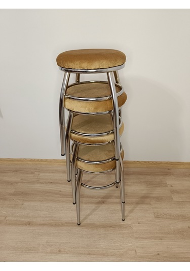 Evko Mobilya Tabure, Bar Taburesi, 2'li Tabure, Metal Ayaklı Tabure - Kahverengi