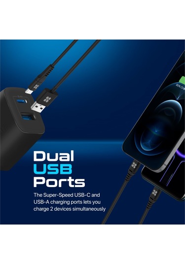 Promate BiPlug-2 17W Yüksek Hızlı Şarj Cihazı, 5V/3A Type-C, 5V/2,4A USB Duvar Şarj Adaptörü, Aşırı Şarj Koruma