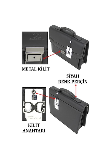Case Club El Omuz Çantası & Laptop Bölmeli Evrak Çantası 15,6 İnç Kilit Mekanizmalı Siyah