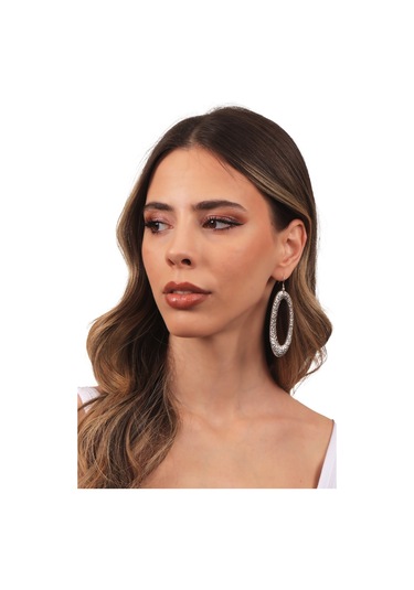 Kadın Antik Gümüş Kaplama Sallantılı Model Kabartma Dokulu Oval Küpe Gümüş