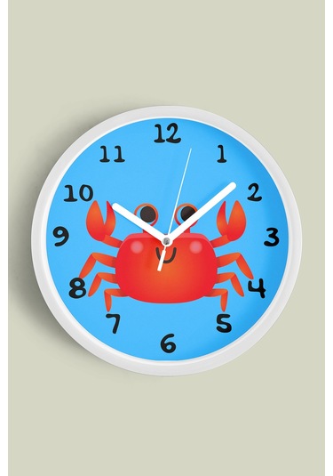 Sevimli Yengeç Çizimli Çocuk Odası Duvar Saati - 25cm - Önü Camlı Beyaz Kasa - Sessiz Mekanizma-jh1045 Beyaz