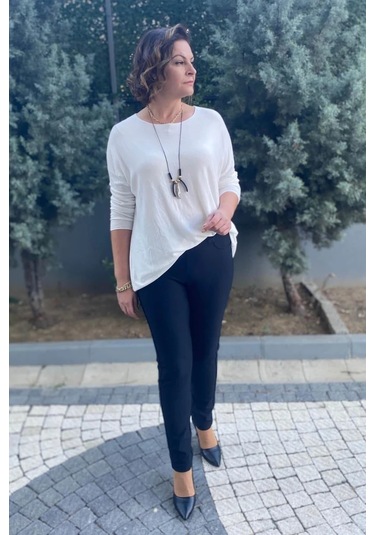 Kadın Lacivert Punto Boru Paça Pantolon Bir Beden Küçük Tercih Edin Lacivert