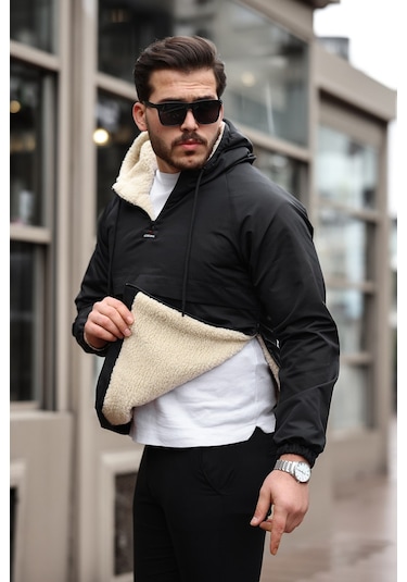 Prifaldi Kanguru Cepli İçi Kürklü Erkek Siyah Mont Siyah