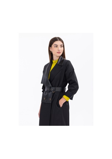 Scl Kemer Detaylı Siyah Kadın Trençkot 2321901006 001