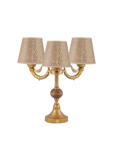 Üçlü Şamdan Masa Lambası Abajur Eskitme Kahverengirattan Hasır Şapkalı Eskitme