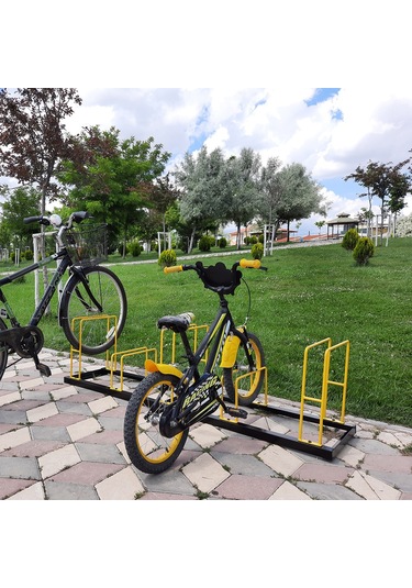 Bisiklet Park Alanı Apartman Bisiklet Park Yeri Metal 5'li Sarı - Siyah