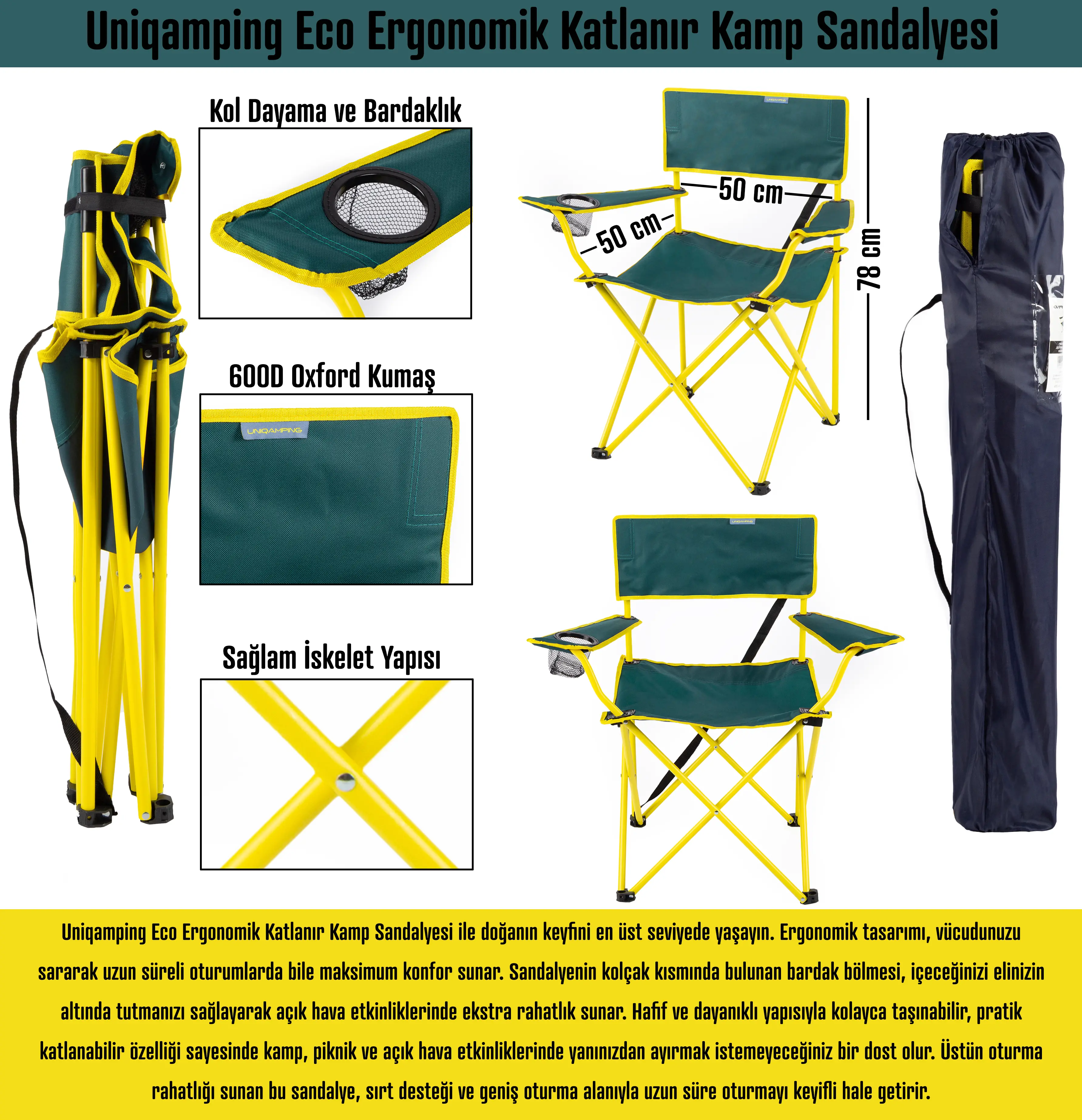 Eco Ergonomik Katlanır Kamp Sandalyesi Yeşil