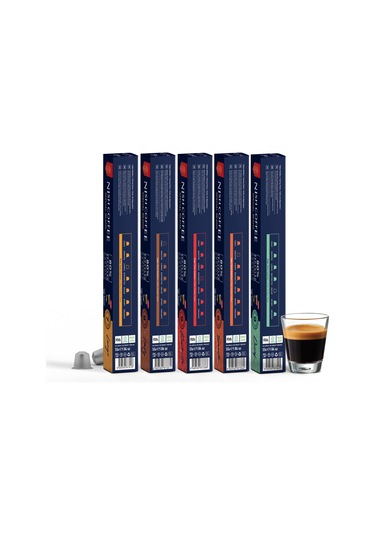 Nish Coffee Nespresso Uyumlu Kapsül Kahve 5'li Set Lungo,ıtaly,risteretto,smooth,decaf -50 Adet Kapsül Kahve