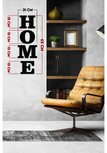 Home Yazısı Dekoratif Ahşap Duvar Dekoru - Ev Süsü - Duvar Dekorasyon Siyah