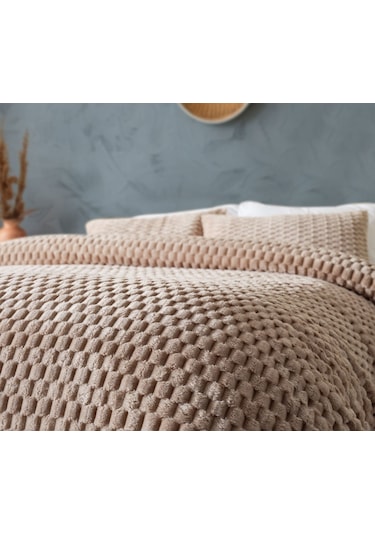 Doqu Petek Battaniye Seti Çift Kişilik Bej Diğer