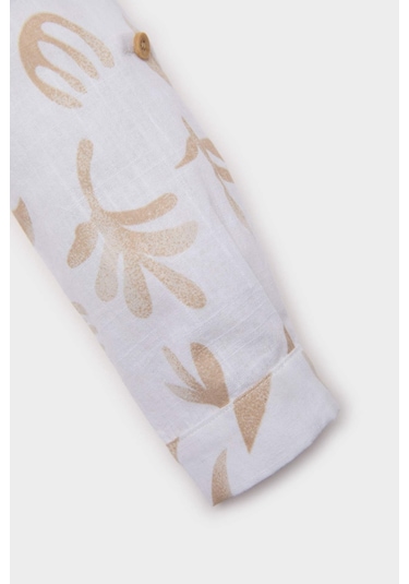 DeFacto Erkek Bebek Desenli Flamlı Poplin Uzun Kollu Gömlek B9257A525SPBG319 Bej