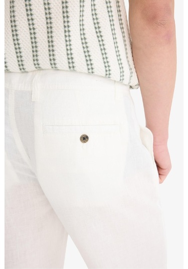 Defacto %100 Keten Relax Fit Rahat Kesim Düz Paça Yazlık Beyaz Pantolon C1117ax25spwt33 Beyaz