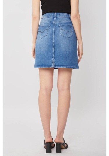Kadın Açık Mavi Jean Midi Etek 16S100-1