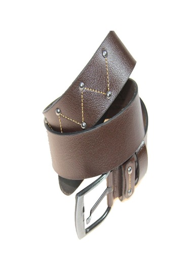 Hakiki Deri Erkek Metal Detaylı Dikişli Kot Kemeri 4,5 Cm Kahverengi