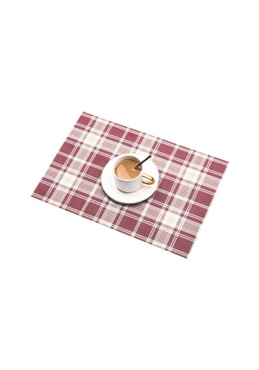 Kırmızı Pratik Kırmızı Ekose Placemat Restoran Yıkanabilir Pvc Dayanıklı Yemek Masası Örgü Paspaslar Çerçeve Teslin Disk Kase Coaster Kaymaz Ped 8pcs Kırmızı