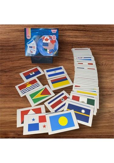 Amerika-avustralya Ülkeleri-harita-bayrak-başkent Kartları