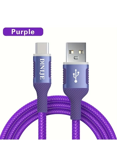 Hightower Dınıje Usb-c Hızlı Şarj Kablosu Mor 3m Çok Renkli Led Işıklı Nylon Örgü