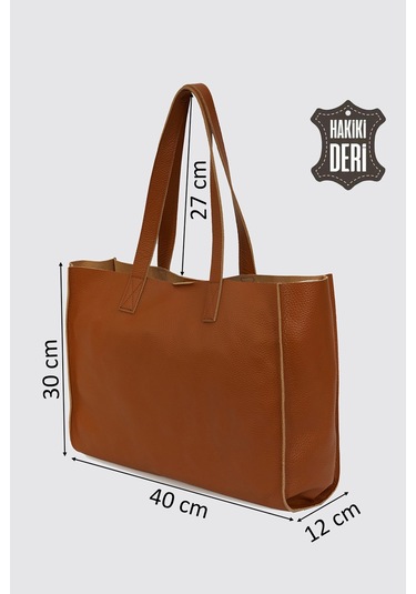 City Tote Hakiki Deri Omuz Çantası Taba Smr9182 Taba