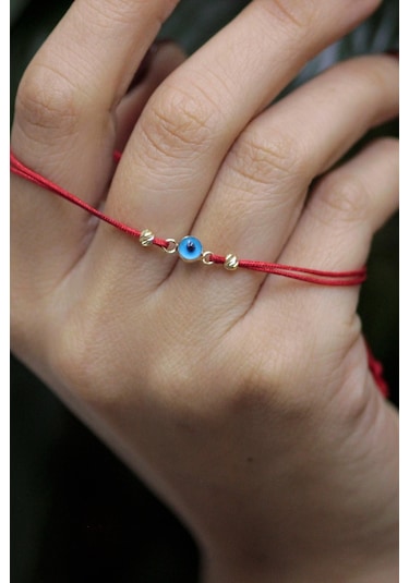 14 Ayar Altın Nazar Boncuklu Dorika Toplu İpli Bileklik Sarı Altın