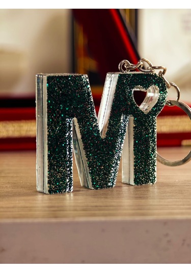 Harfli Anahtarlık Epoksi Kişiye Özel Yapım El Yapımı Harf Anahtarlık Kalp Model Özel Tasarım Hediyelik Ürün Kalp Desenli Simli Anahtarlık Altın - Gümüş