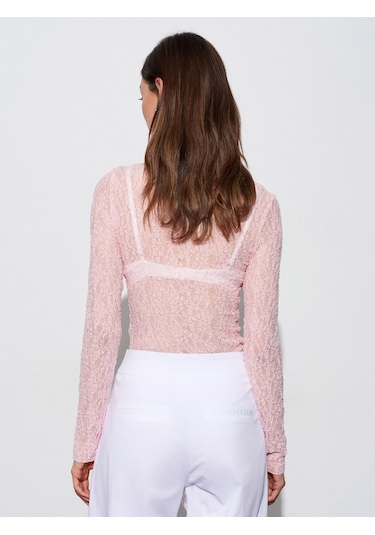 Dilvin 32764 Kayık Yaka Dantel Top-açık Pembe