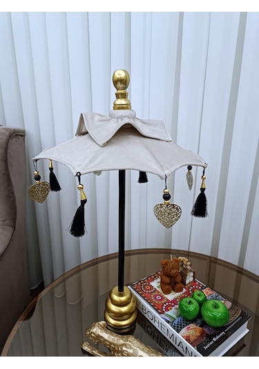 Handmade Dekoartif Bali Şemsiye Krem Kadife 60 Cm 09 Bali