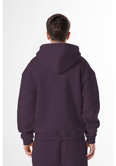 Flaw Nakışlı Zip Hoodie-28828 Mürdüm