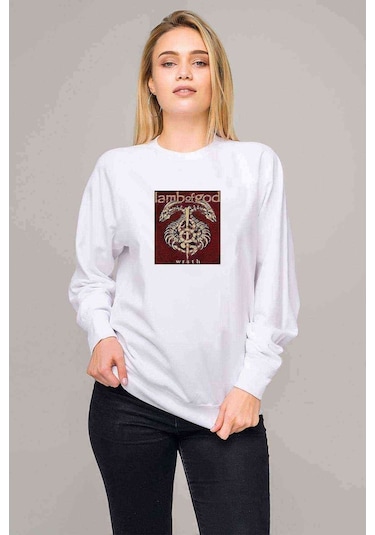 Lamb Of God Bordo Wrath Baskılı Beyaz Kadın Sweatshirt