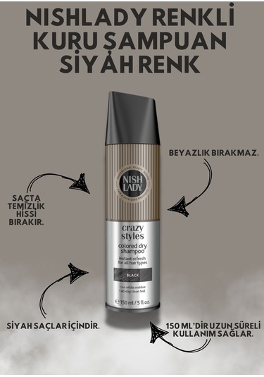 Nıshlady Renkli Kuru Şampuan Siyah Renk 150 Ml