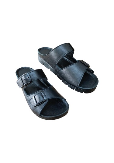 Castle Black 20317 Kadın Hakiki Deri İki Tokalı Comfort Terlik Siyah Siyah