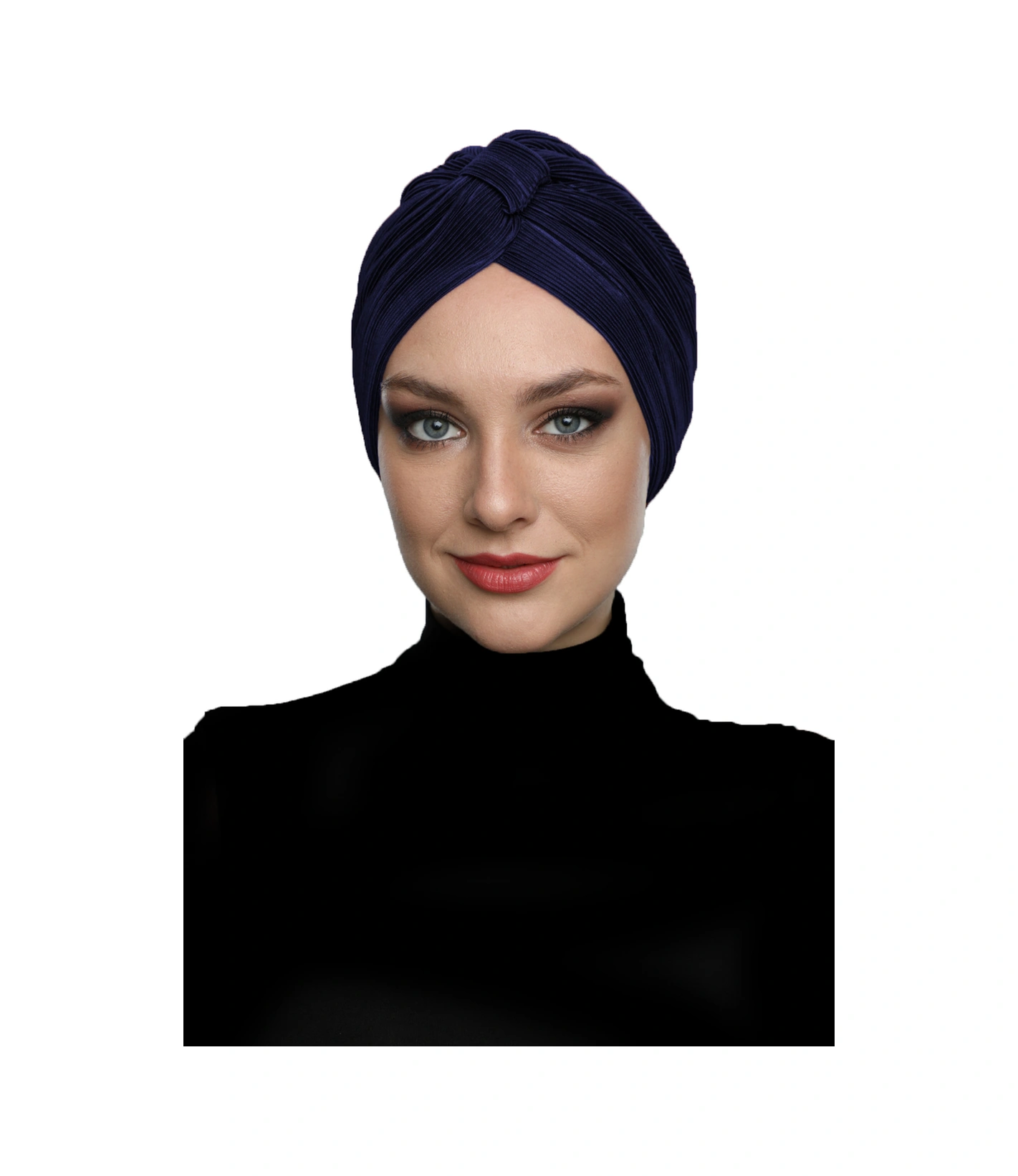 Çapraz Plise Bantlı Astarlı Lacivert Hazır Türban Tesettür Havuz Bonesi Lacivert