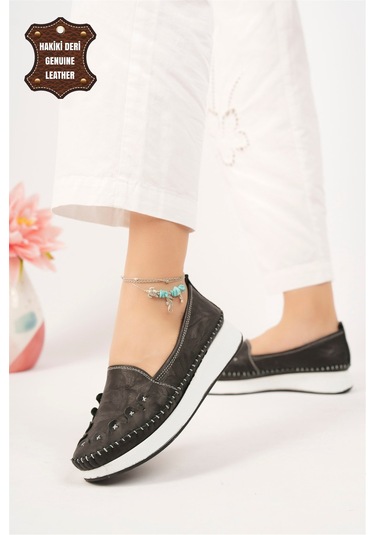 Elit Mn84c Kadın Hakiki Deri Espadril Siyah Siyah