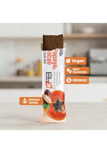Papaya Ve Kakao Aromalı Protein Bar 45 G Protein İçeren Atıştırmalık Ve Sporcu Barı 5 Adet