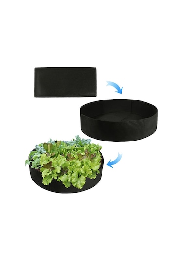 80x30cm 150l Keçe Dikim Varil Kapalı Dış Yuvarlak Bitki Çantası Dokumasız Fide Çantası Siyah