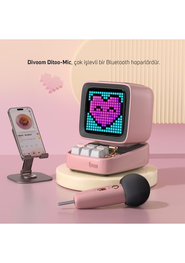 Divoom Ditoo-5m Karaoke Mikrofonlu Bluetooth Hoparlör Ve Ses Kayıt Özellikli Lovelock  Seti, P