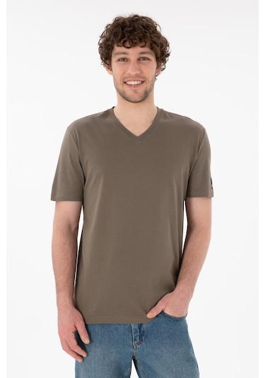 U.S. Polo Assn. Erkek Regular Fit  V Yaka Vizon Basic Tişört 50305858-VR052