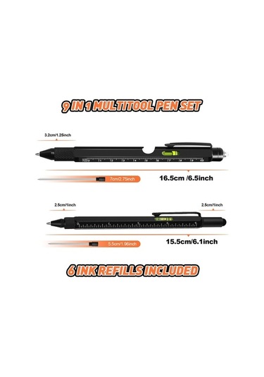 Fortunelane 9-in-1 Çok Fonksiyonlu Araç Kalemi Seti: Led Işık, Şarj Açıcı, Piliç Kesici Ve Daha Fazlası - 2 Adet Kutulu Siyah Siyah