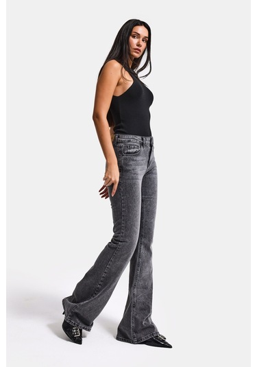 it's basic Kadın Füme 4s6-14 Mid Rise Flare Fit Esnek Kumaş Denim Jean