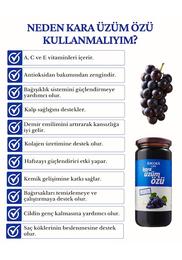 Kara Üzüm Özü Şeker İlavesiz Soğuk Sıkım 640 Gr