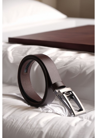 Manda Derisi Otomatik Tokalı Deliksiz Erkek Kemeri - Otomatik Kemer Kahverengi