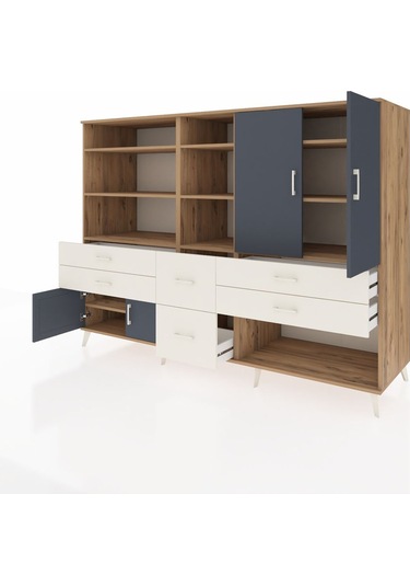 Kronos Dolap 10 Raflı 6 Çekmeceli 4 Kapaklı 220x59x163 Çam-antras Çam-antrasit/aytaşı