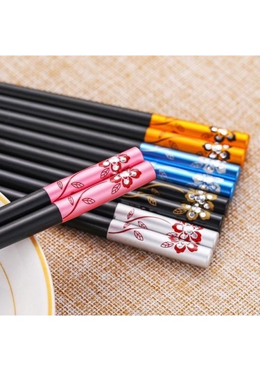 Altın 10 Çift Yemek Çubukları Göz Alıcı Güzel Kaymaz Rahat Kavrama Erişte Yemek Çubukları Altın