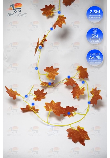 Dekoratif Sonbahar Yapraklı 230 Cm Yapay Sarmaşık Ve 300 Cm Peri Led Pembe Renk - Mavi Mavi