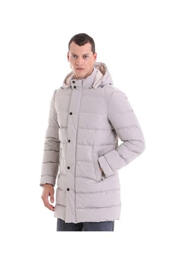 Hatemoğlu Taş Slim Fit Hakim Yaka Kapüşonlu Kaban Taş