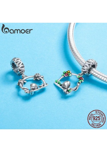 Bamoer Yeni Varış 100% 925 Ayar Gümüş Baharın Habercisi Kuş Kafesi Kolye Charm