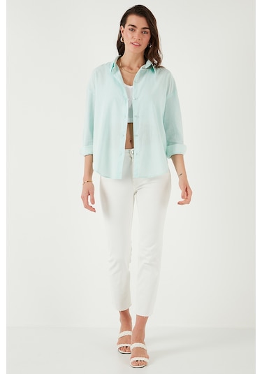 Lela Pamuklu Regular Fit Uzun Kollu Düz Bayan Gömlek Cf25S168305 Mint