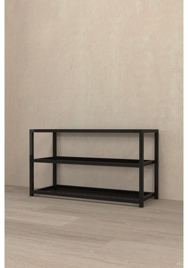 Aju Ayakkabılık Geniş Metal Modern Tasarım 3 Katlı Ayakkabı Rafı Dolabı Açık Vestiyer Siyah